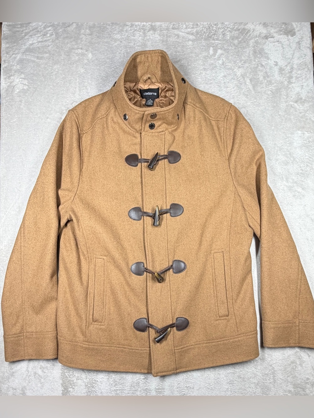 Claiborne Wool Blend Camel Tan Toggle Zipper Closure Coat Size Medium